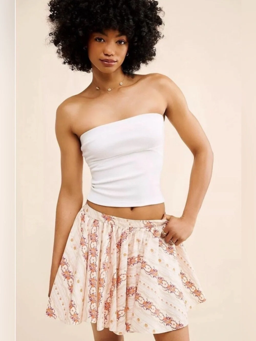 Free People Gaia Printed Cotton Mini Skirt in Ivory Combo